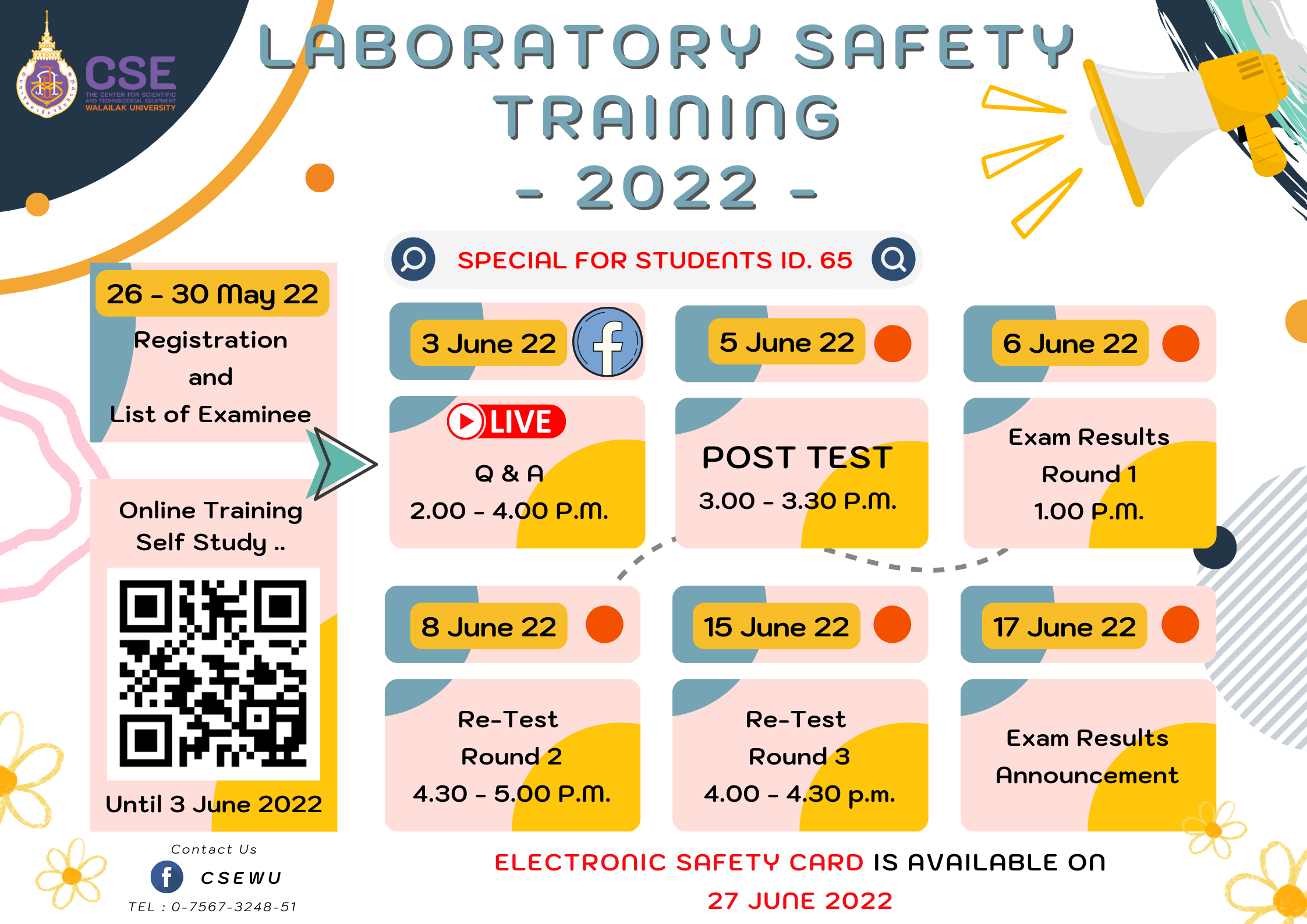 Schedule of laboratory safety training for students academic year 2022.
