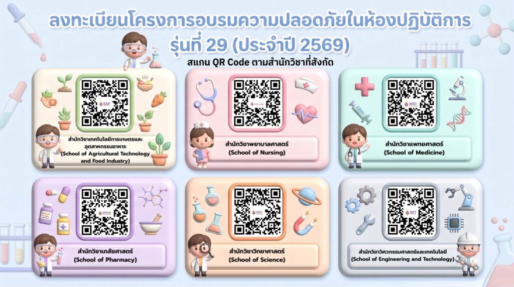 ลงทะเบียนการอบรมความปลอดภัยในห้องปฏิบัติการประจำปี 2569 สำหรับนักศึกษา ชั้นปีที่ 1 รหัส 69