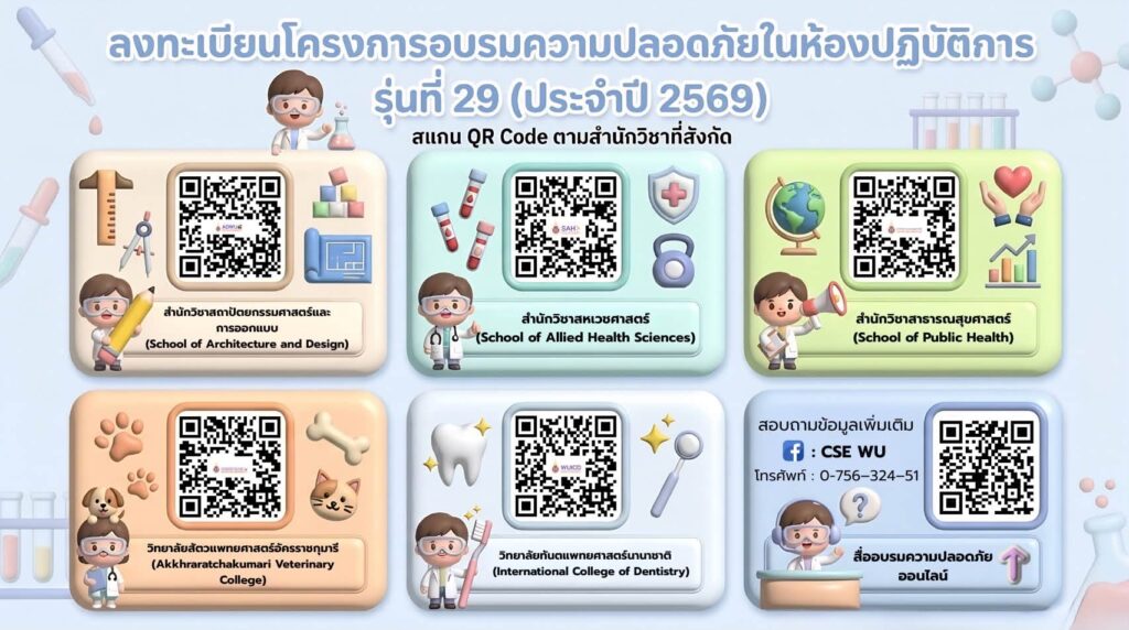 ลงทะเบียนการอบรมความปลอดภัยในห้องปฏิบัติการประจำปี 2569 สำหรับนักศึกษา ชั้นปีที่ 1 รหัส 69